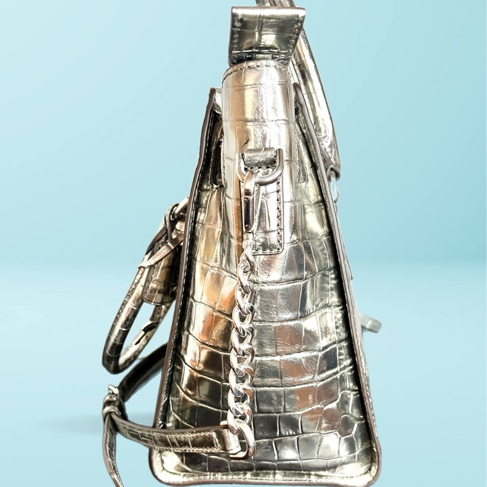 Michael Kors Hamilton  Silver Croc Leather Satchel  Handbag/Crossbody Lock & Key - Picture 4 of 8